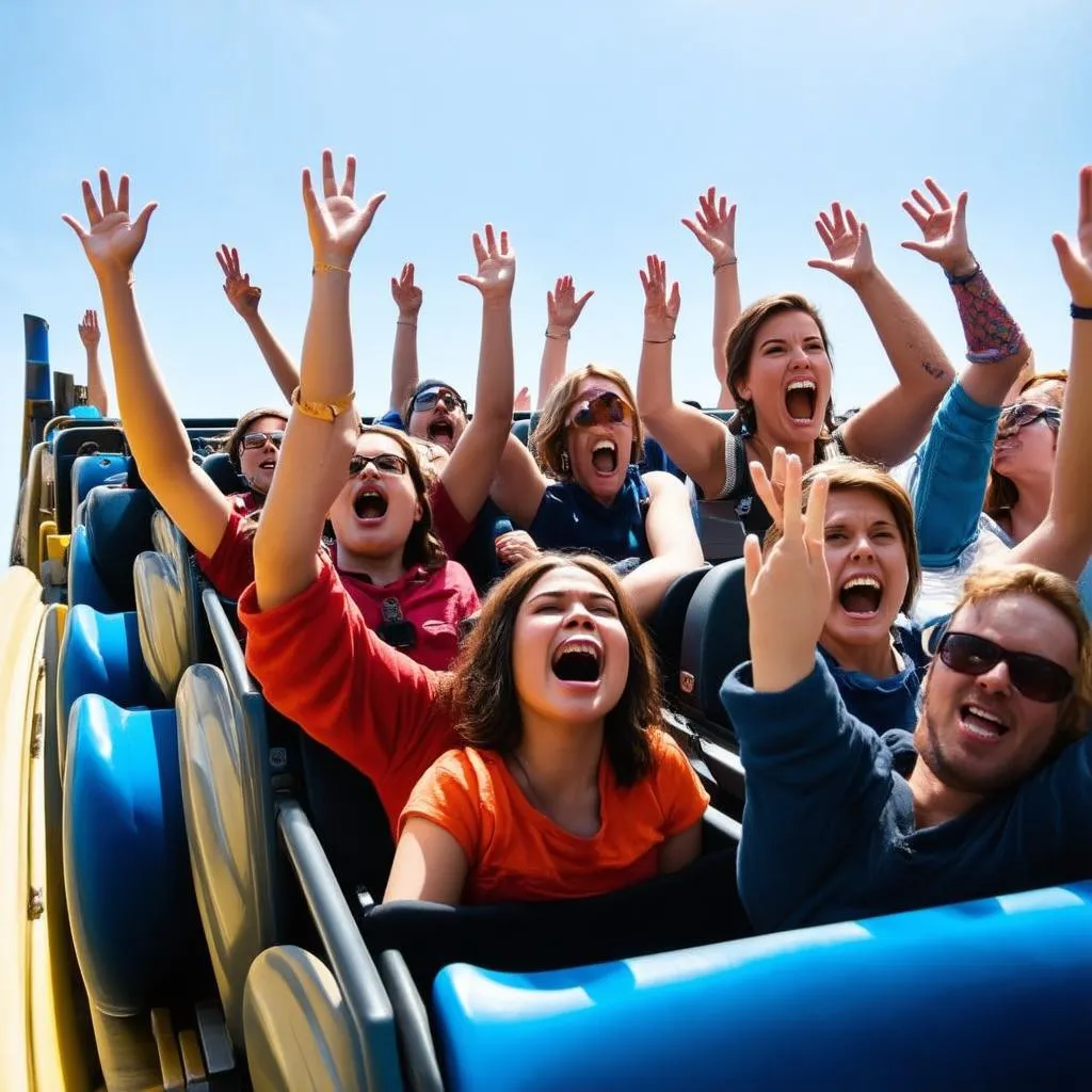 People having fun on a roller coaster