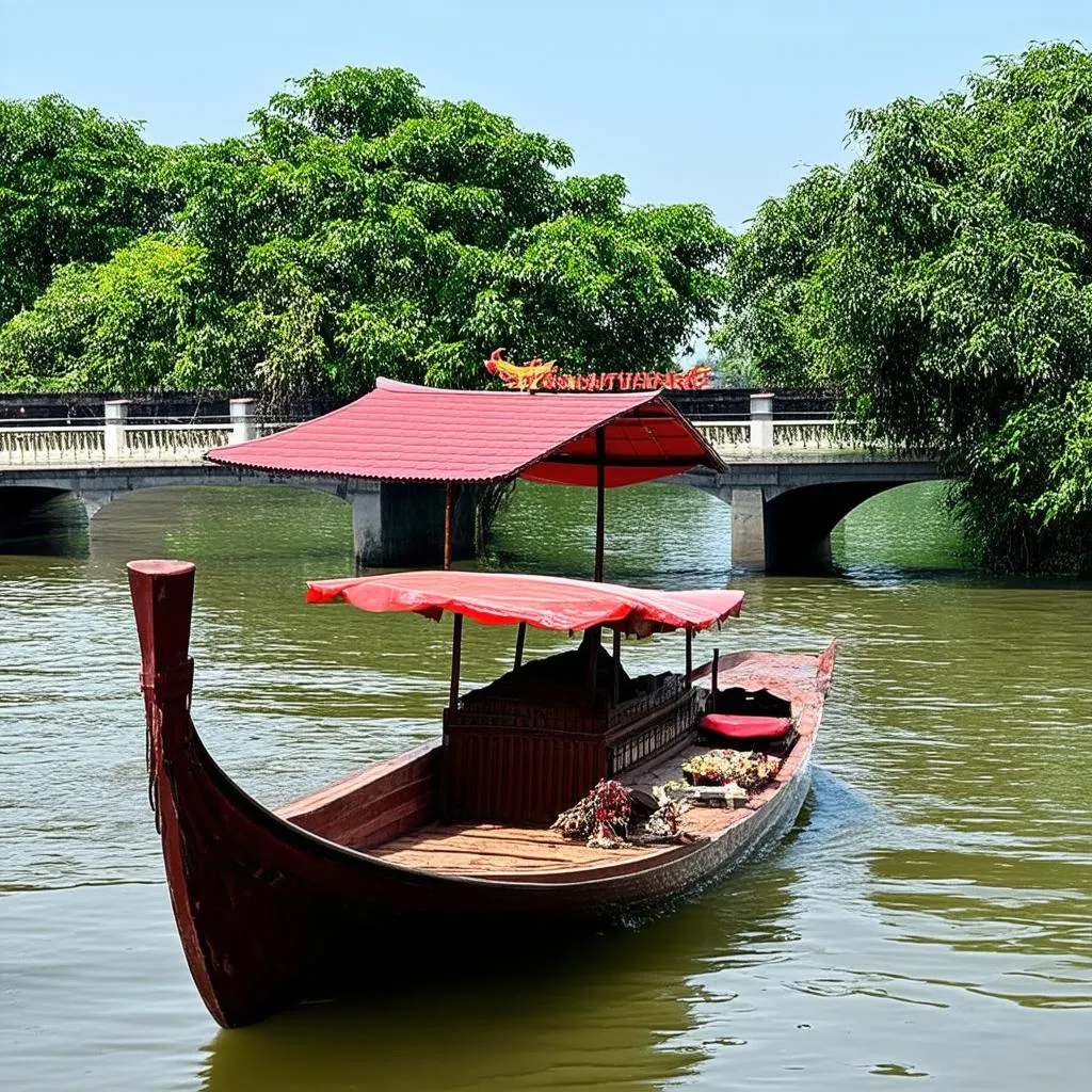 A traditional Vietnamese boat on the Perfume River in Hue