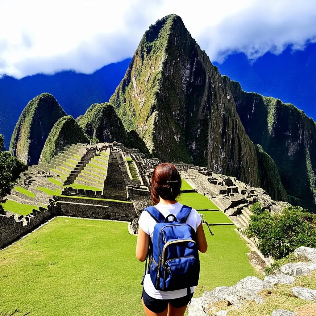 Woman exploring ancient ruins