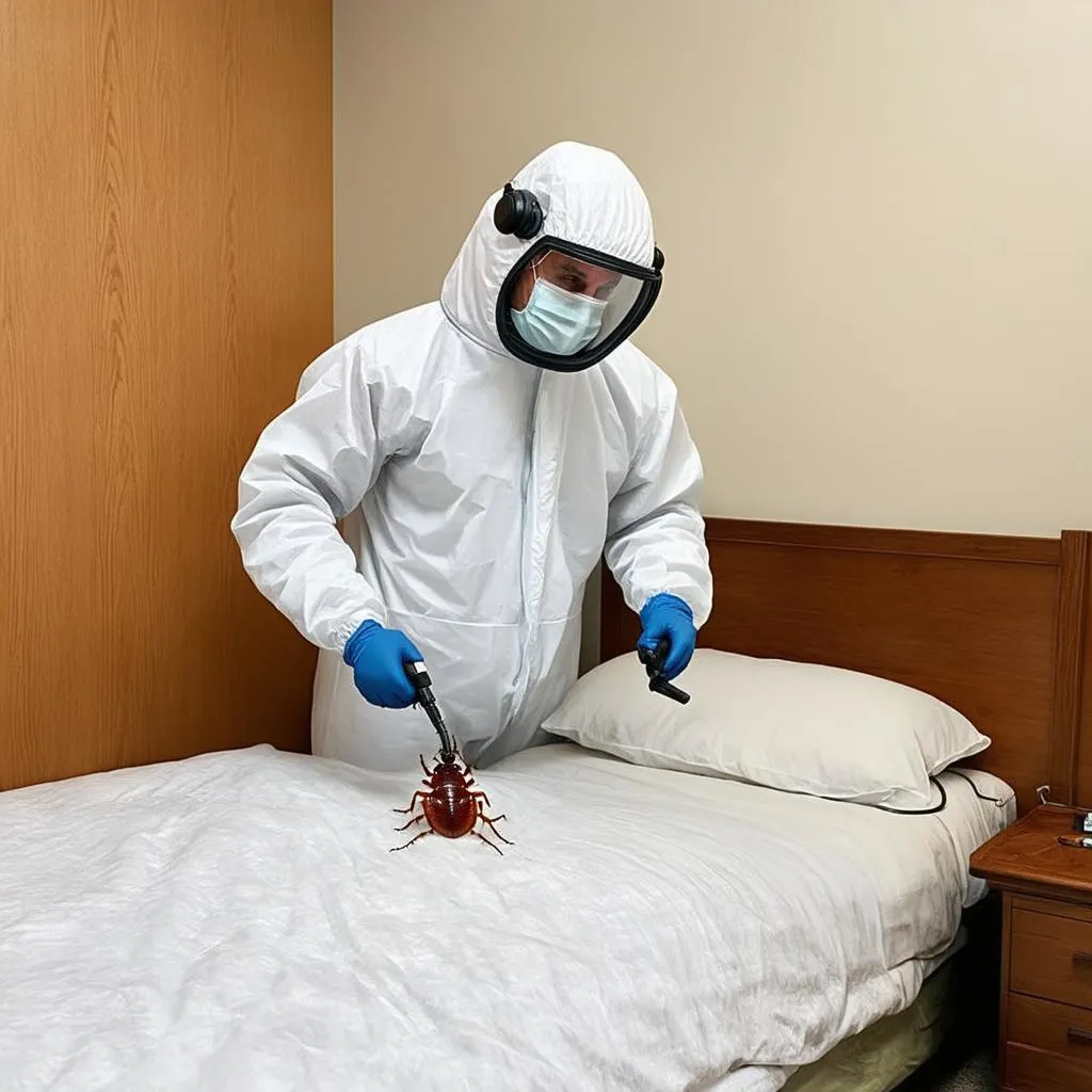 Pest control professional treating for bed bugs