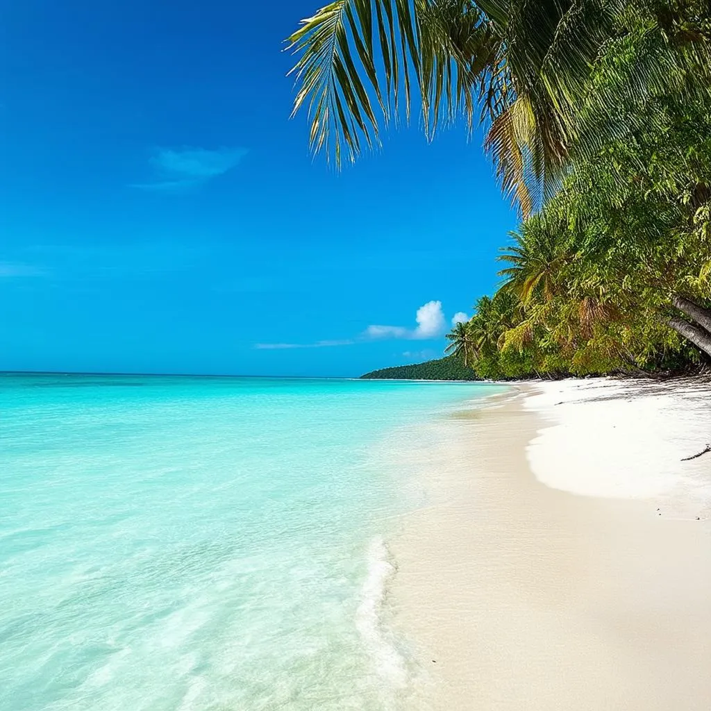 pristine beach with palm trees and turquoise water