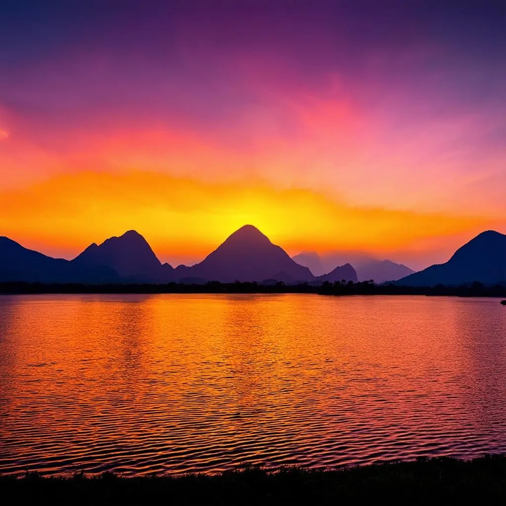 Sunset over Phu Ninh Lake