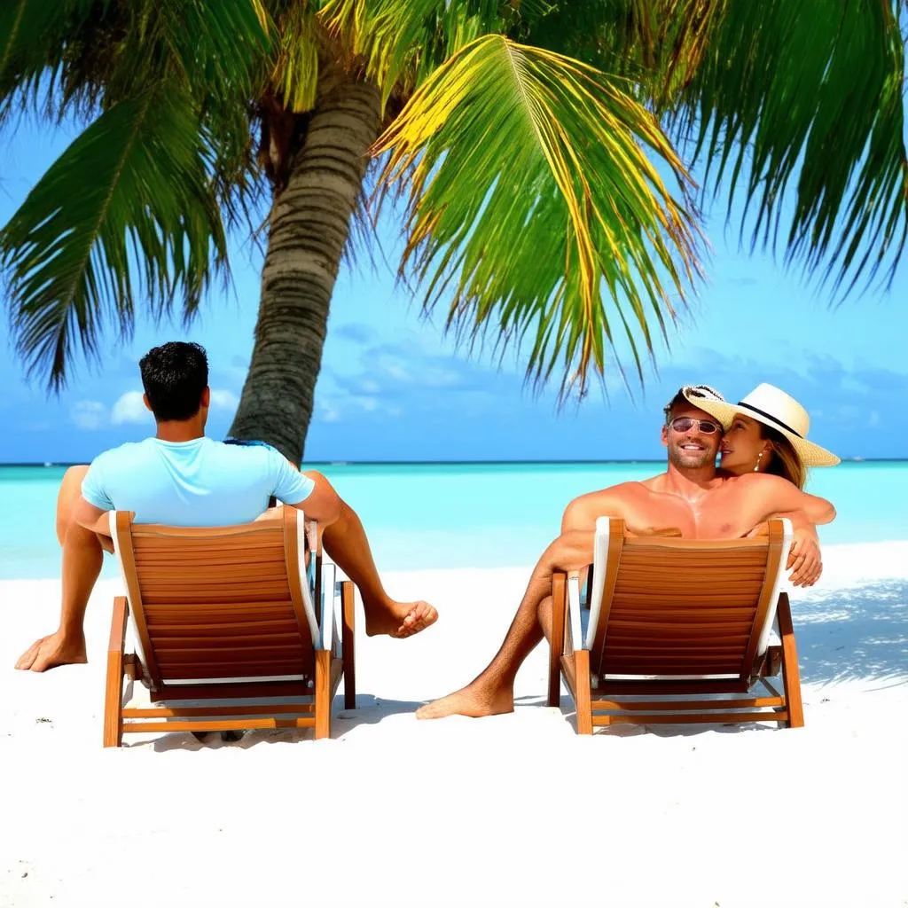 Couple relaxing on a beach in Phu Quoc