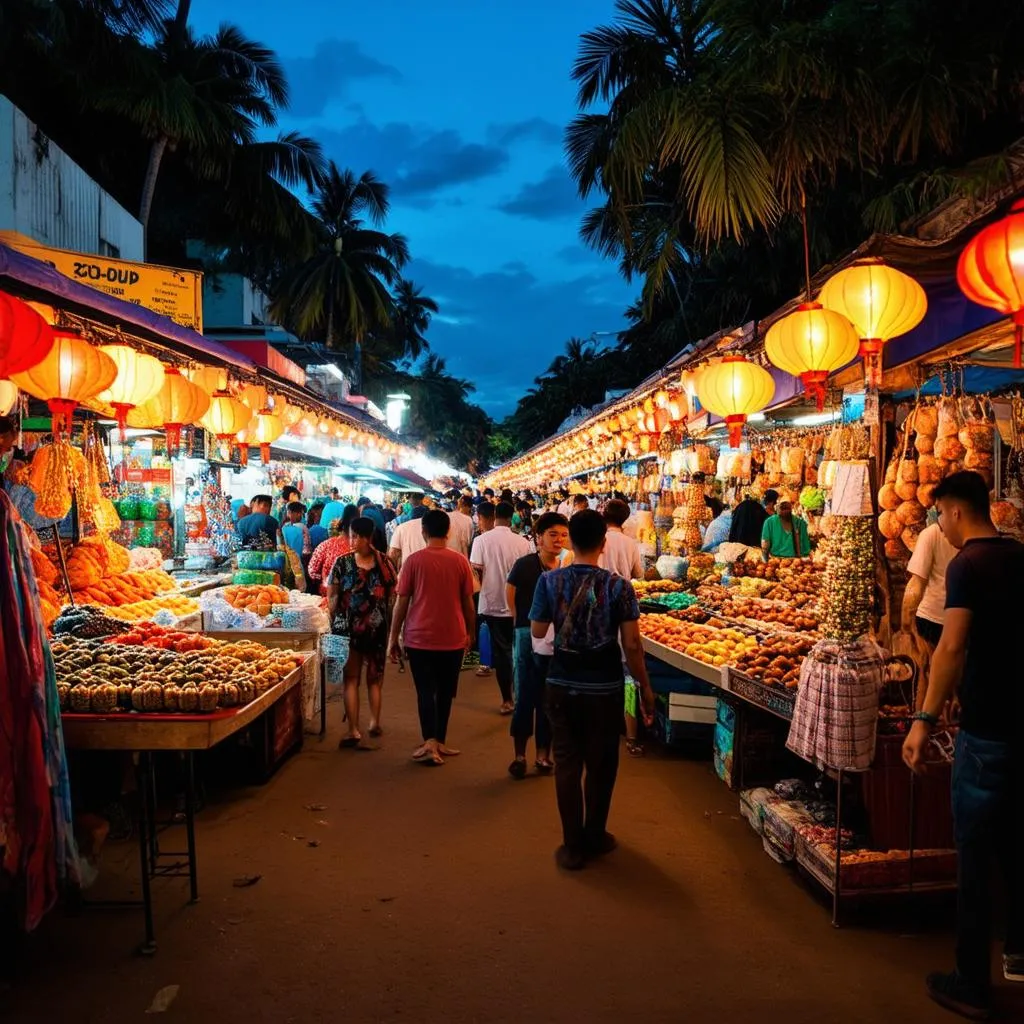 Bustling night market in Phu Quoc