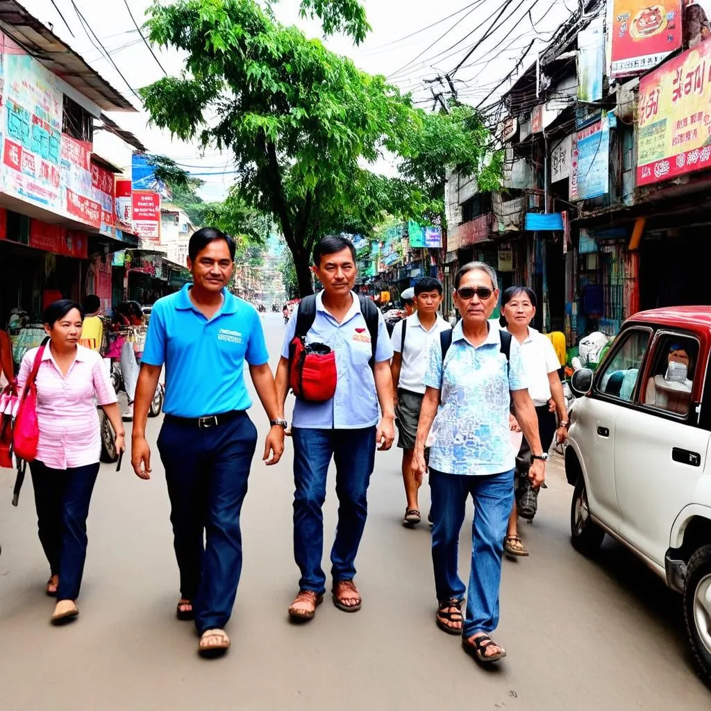 Local guide taking tourists on a tour