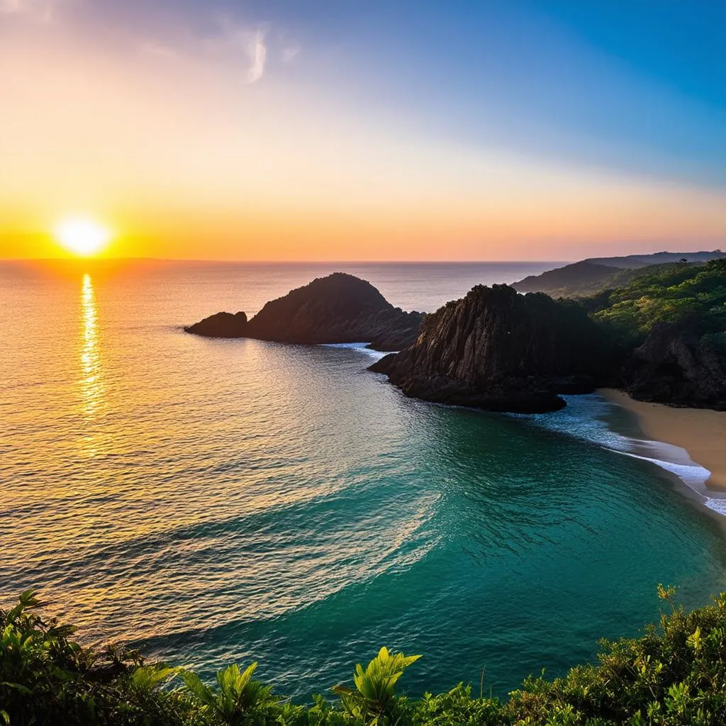 Scenic Phu Yen coastline at sunset