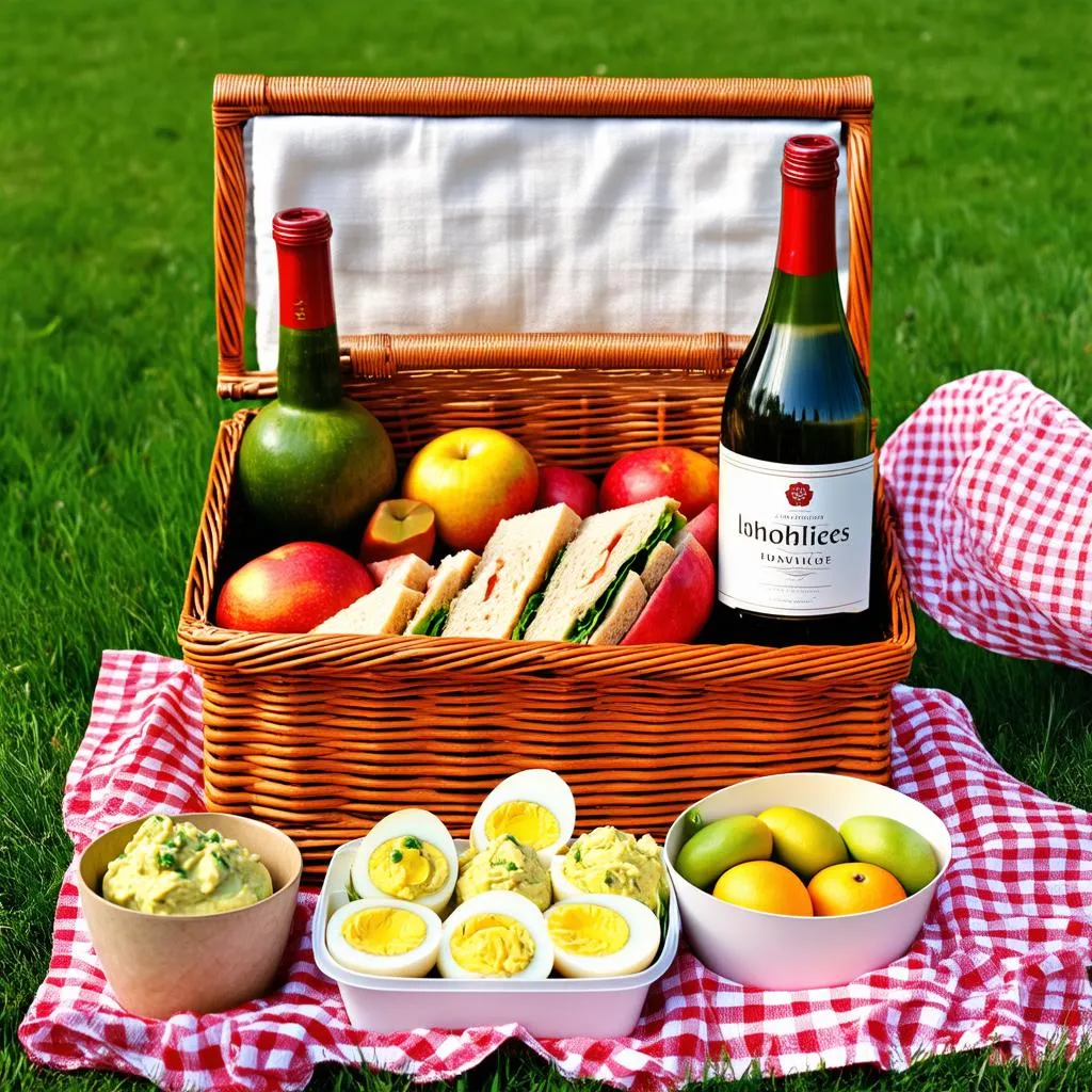 deviled eggs in picnic basket