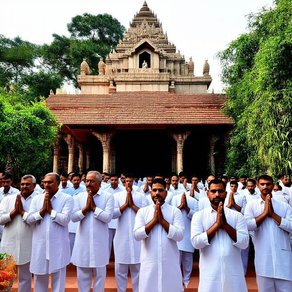 Pilgrims Praying at Temple