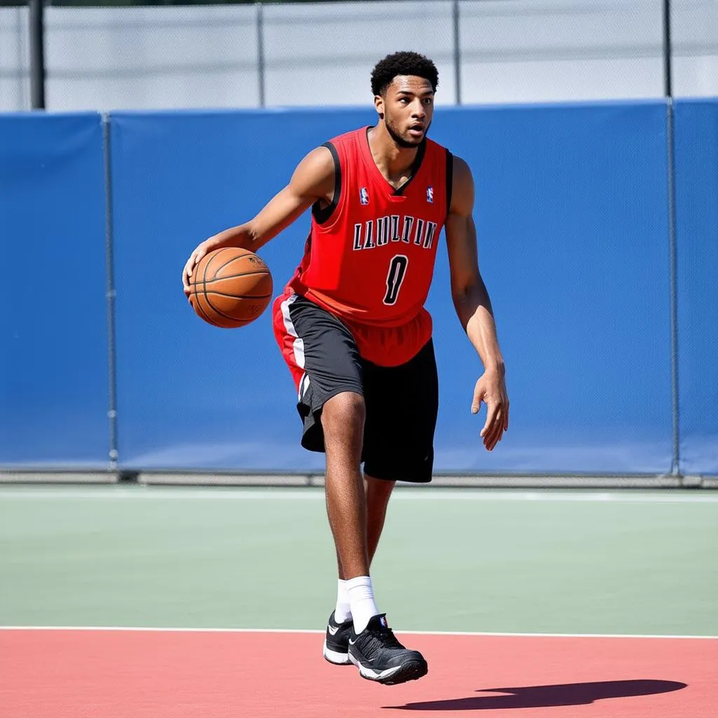 Basketball player pivoting with the ball