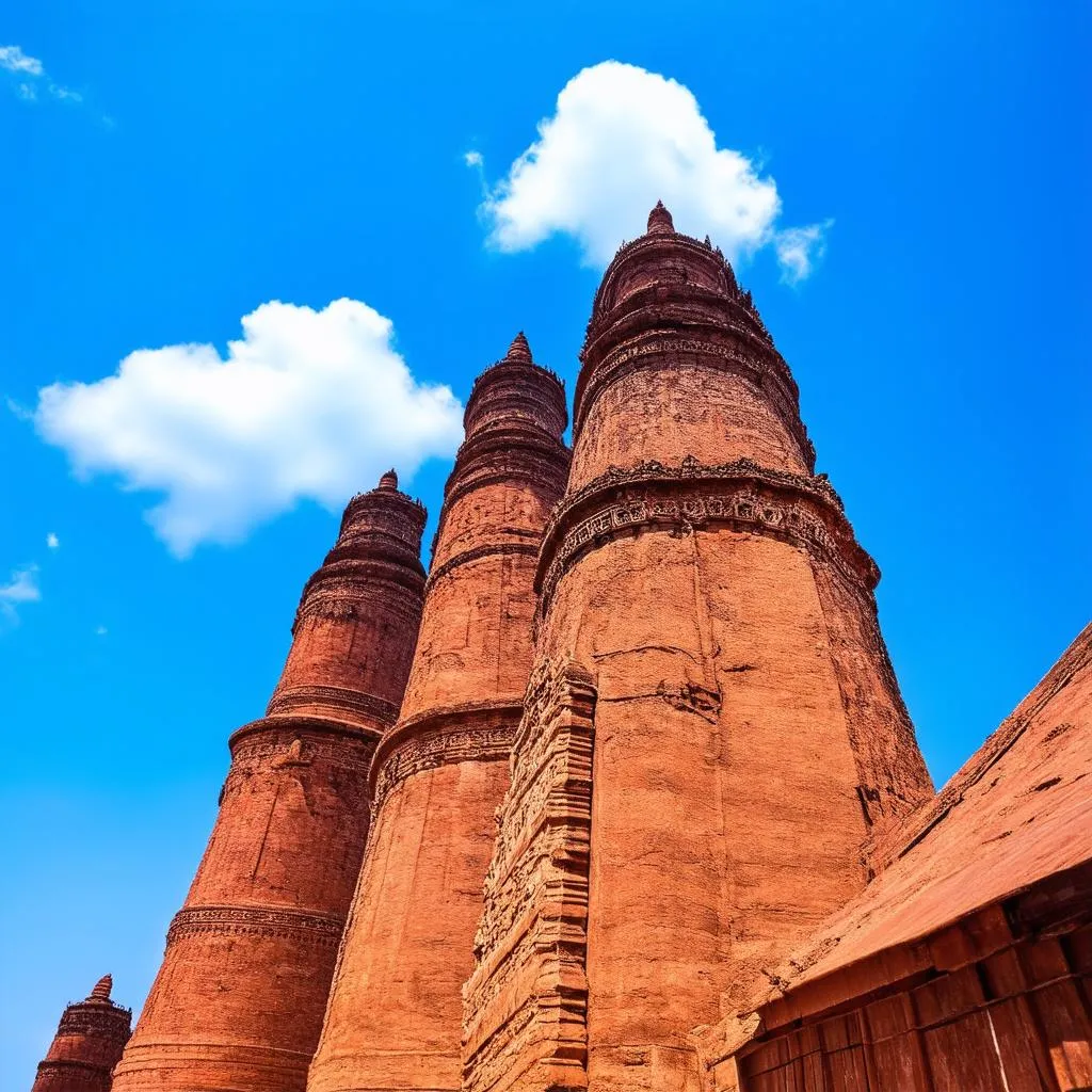 Ancient Cham towers against a blue sky