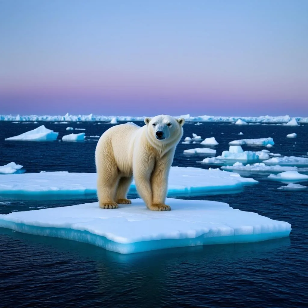 Polar bear standing on an ice floe