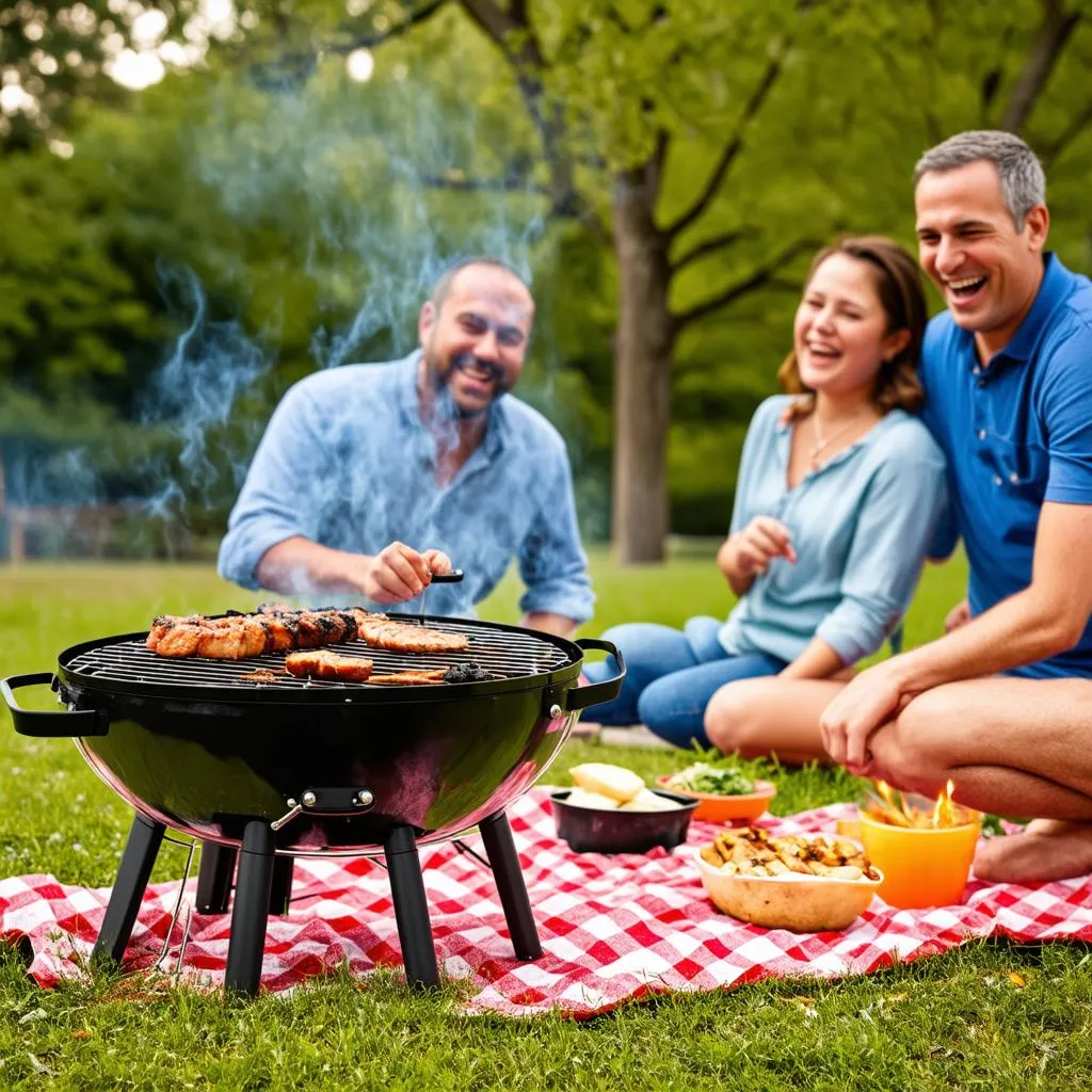 Portable Charcoal Grill in Use at a Picnic