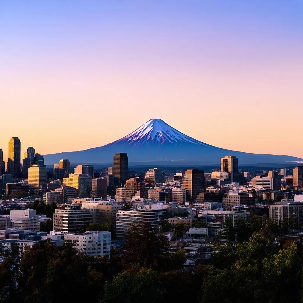 Portland skyline at sunset