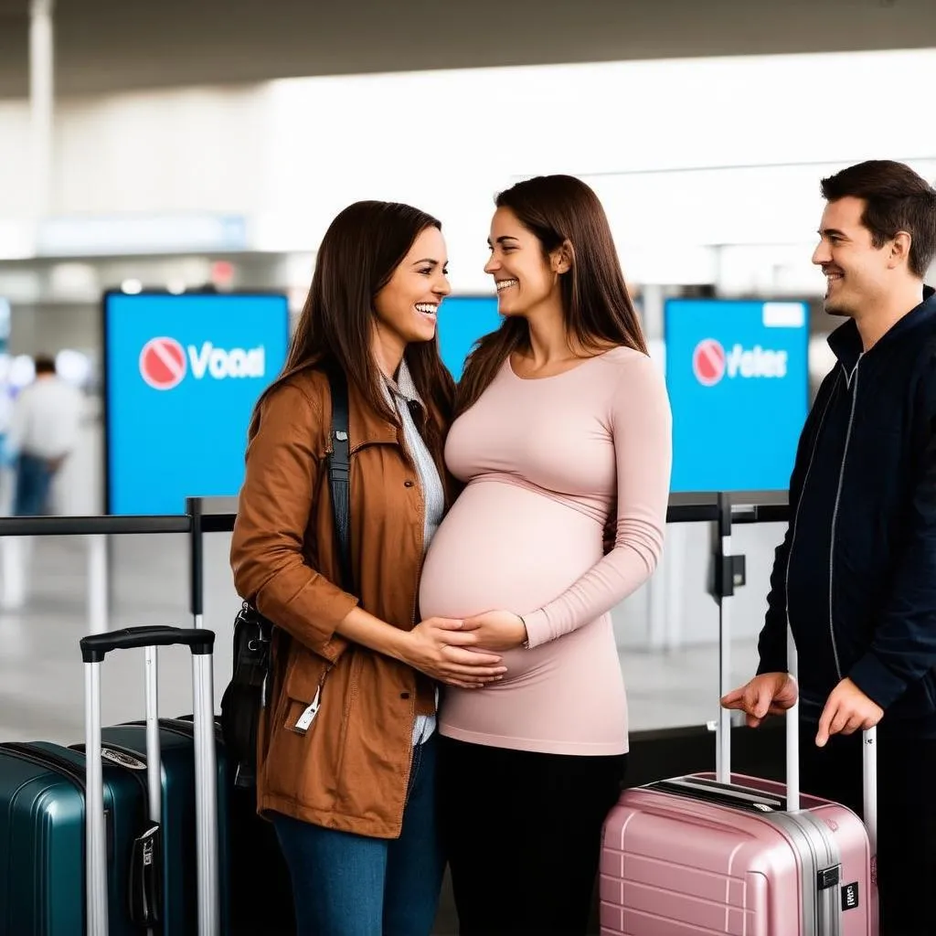 pregnant couple at airport