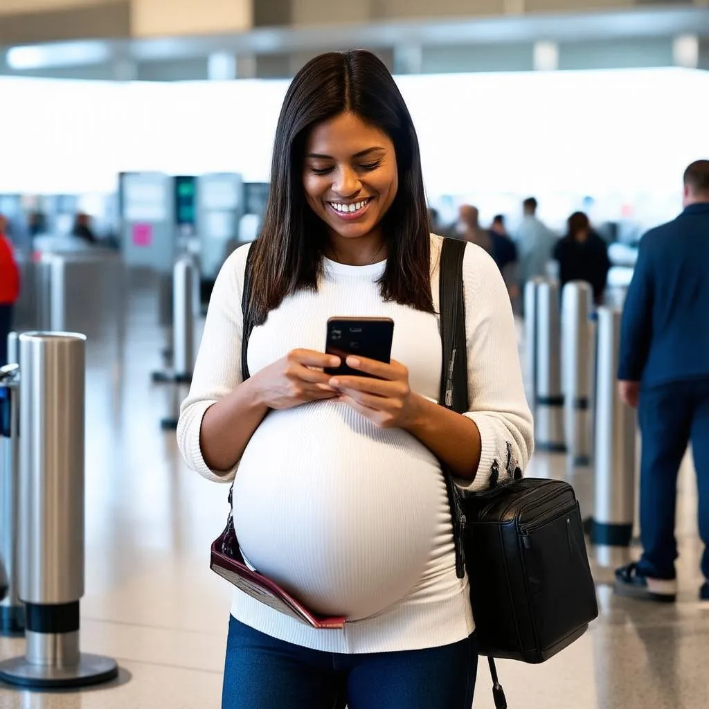 Woman at the Airport, pregnant, travel