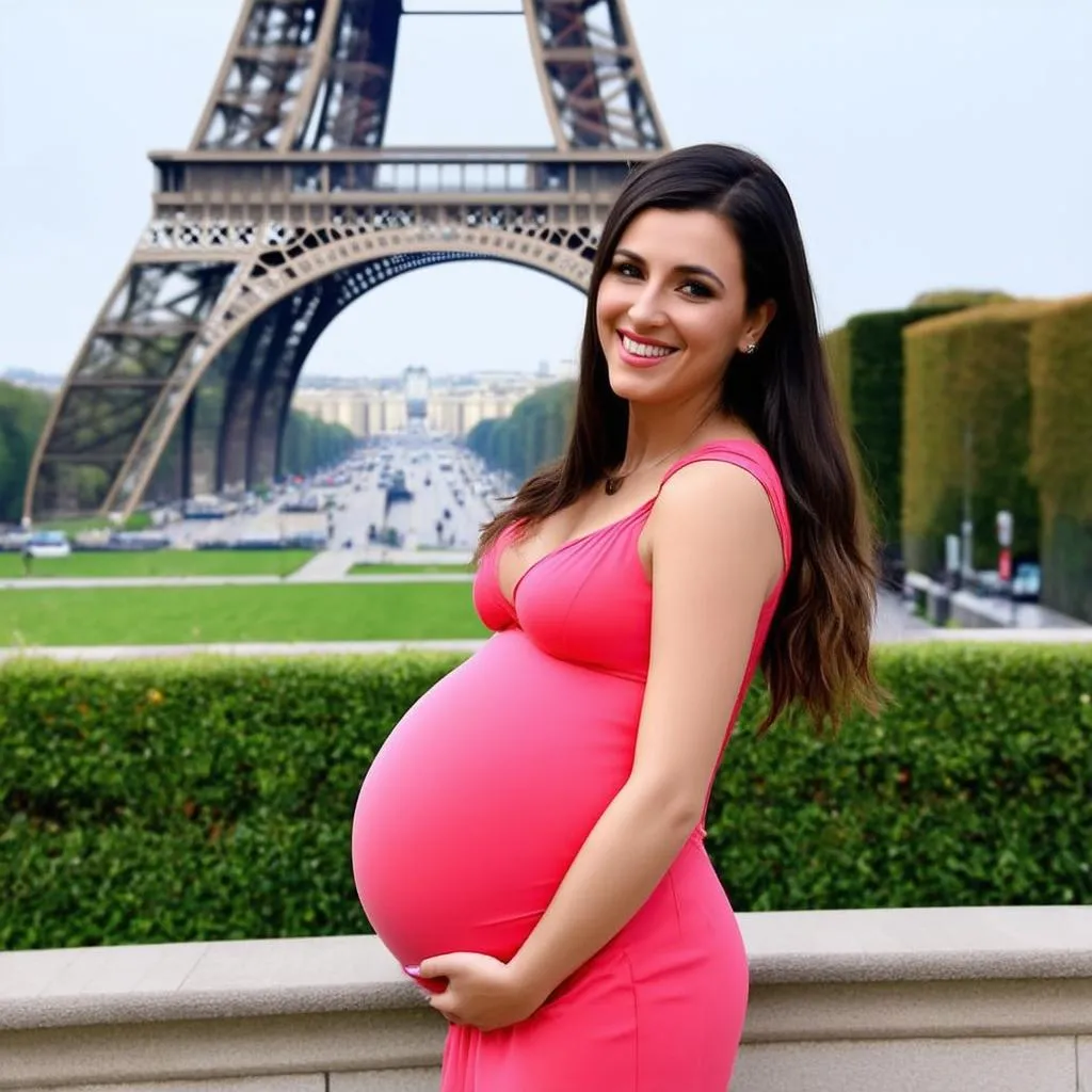 Pregnant woman enjoying Paris