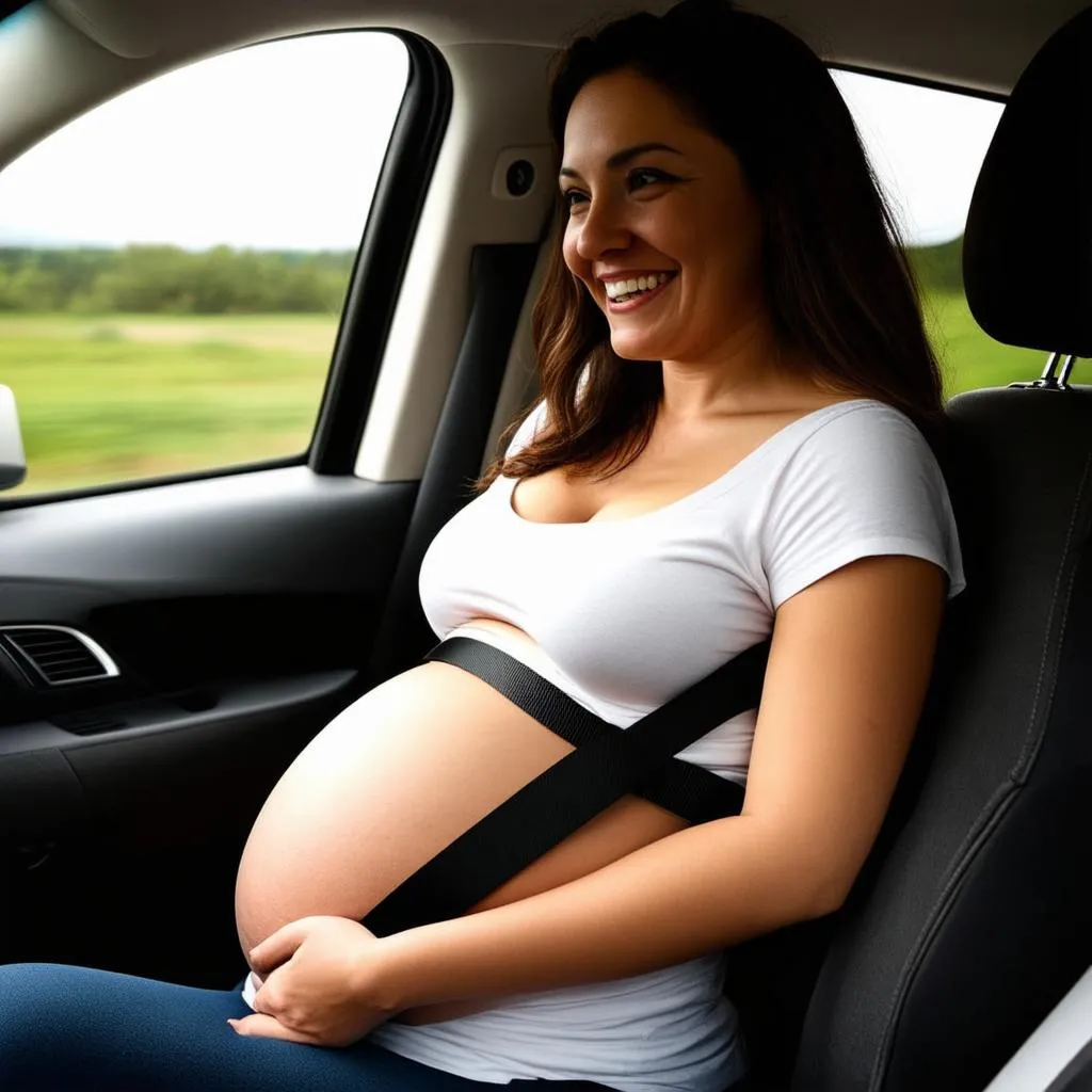 pregnant woman traveling by car