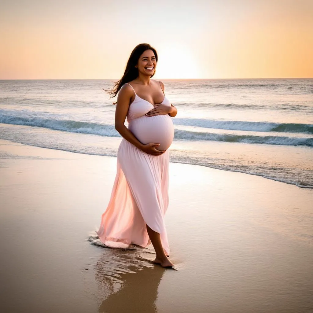 pregnant woman on a beach vacation