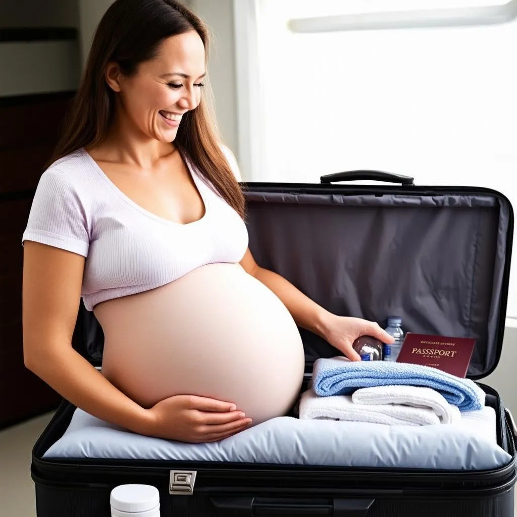 pregnant woman packing for a trip