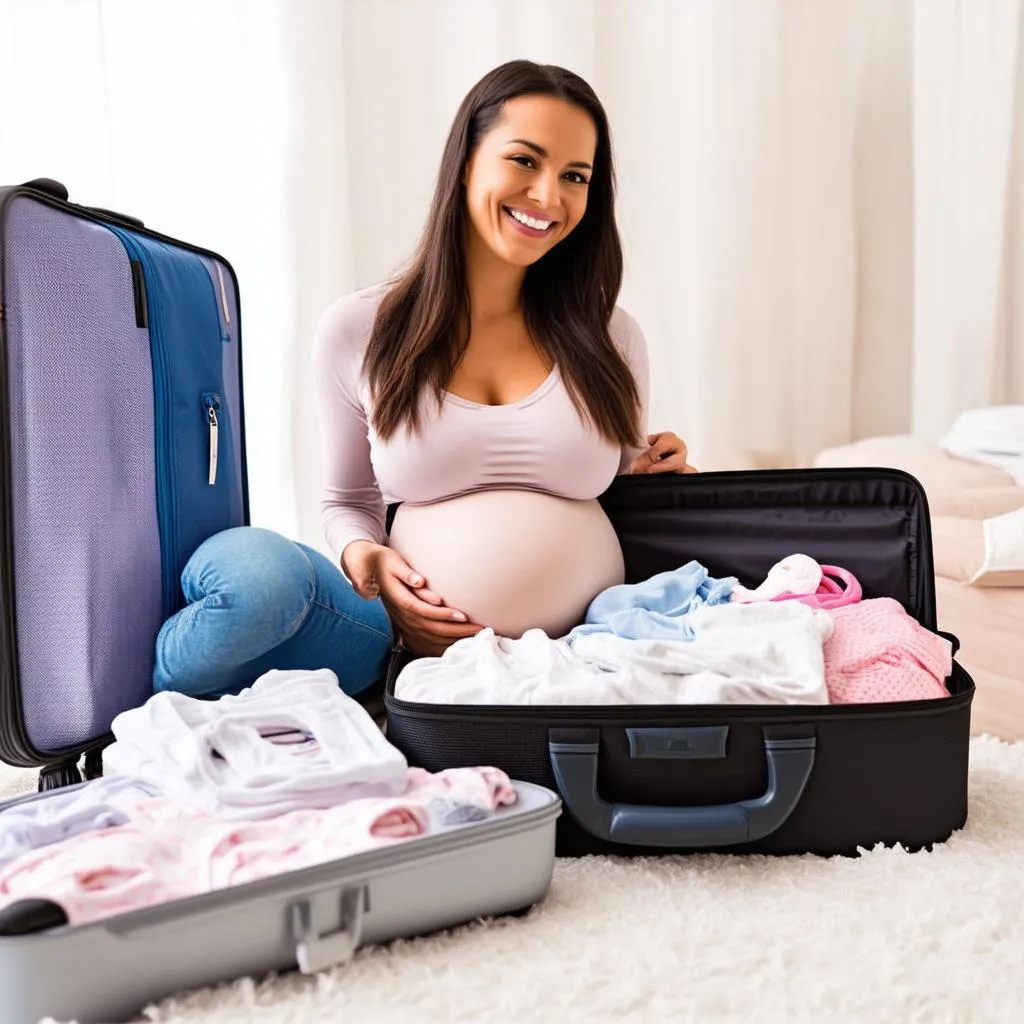 woman packing suitcase for babymoon