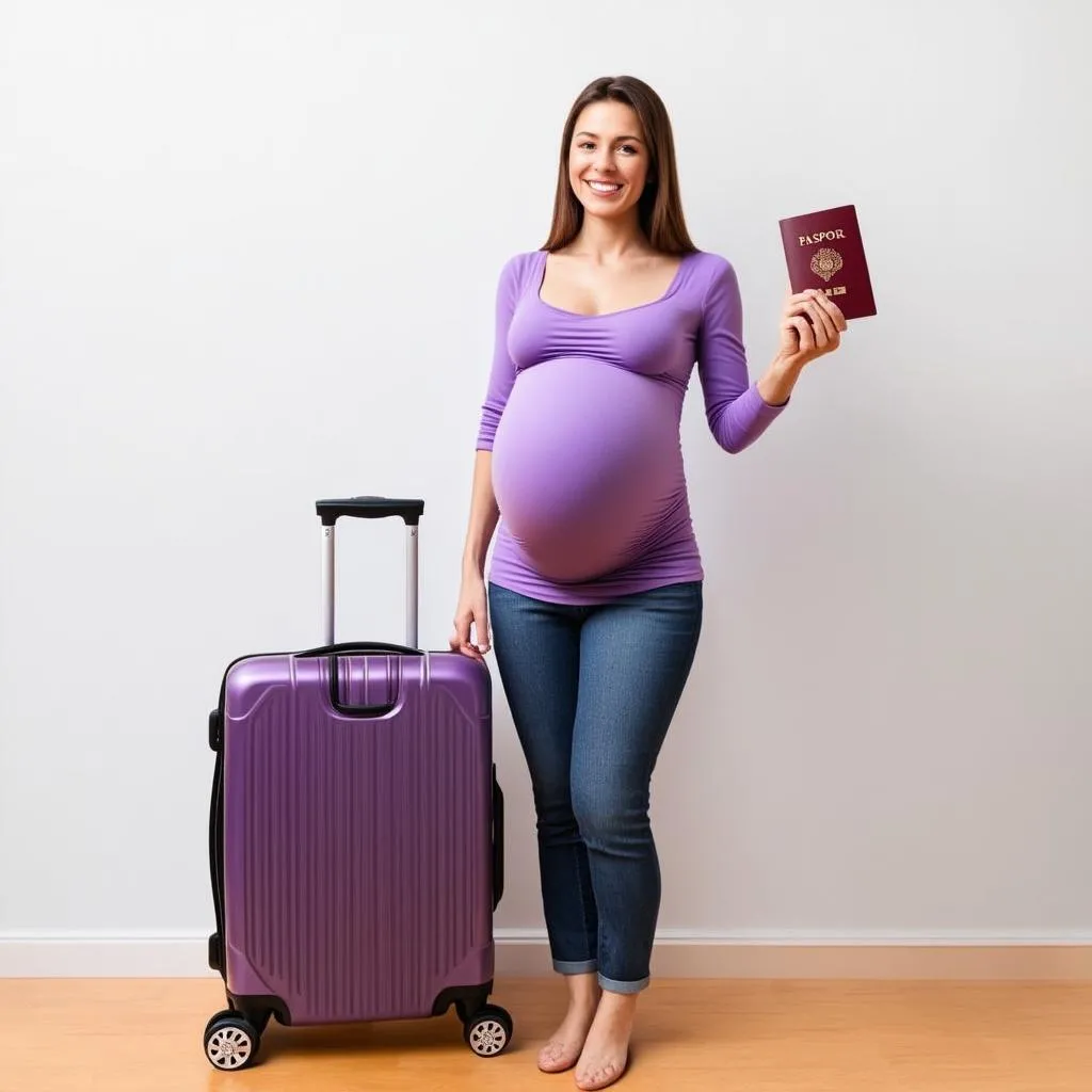 pregnant woman with suitcase