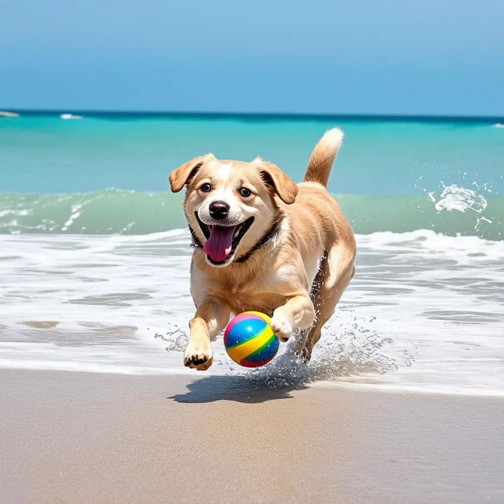 Puppy Playing on the Beach