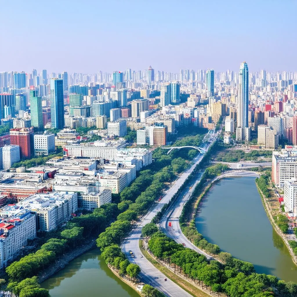 Modern buildings in Pyongyang