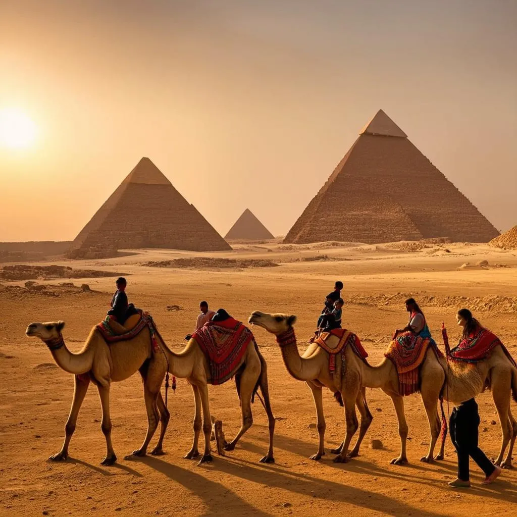 Pyramids of Giza at Sunset