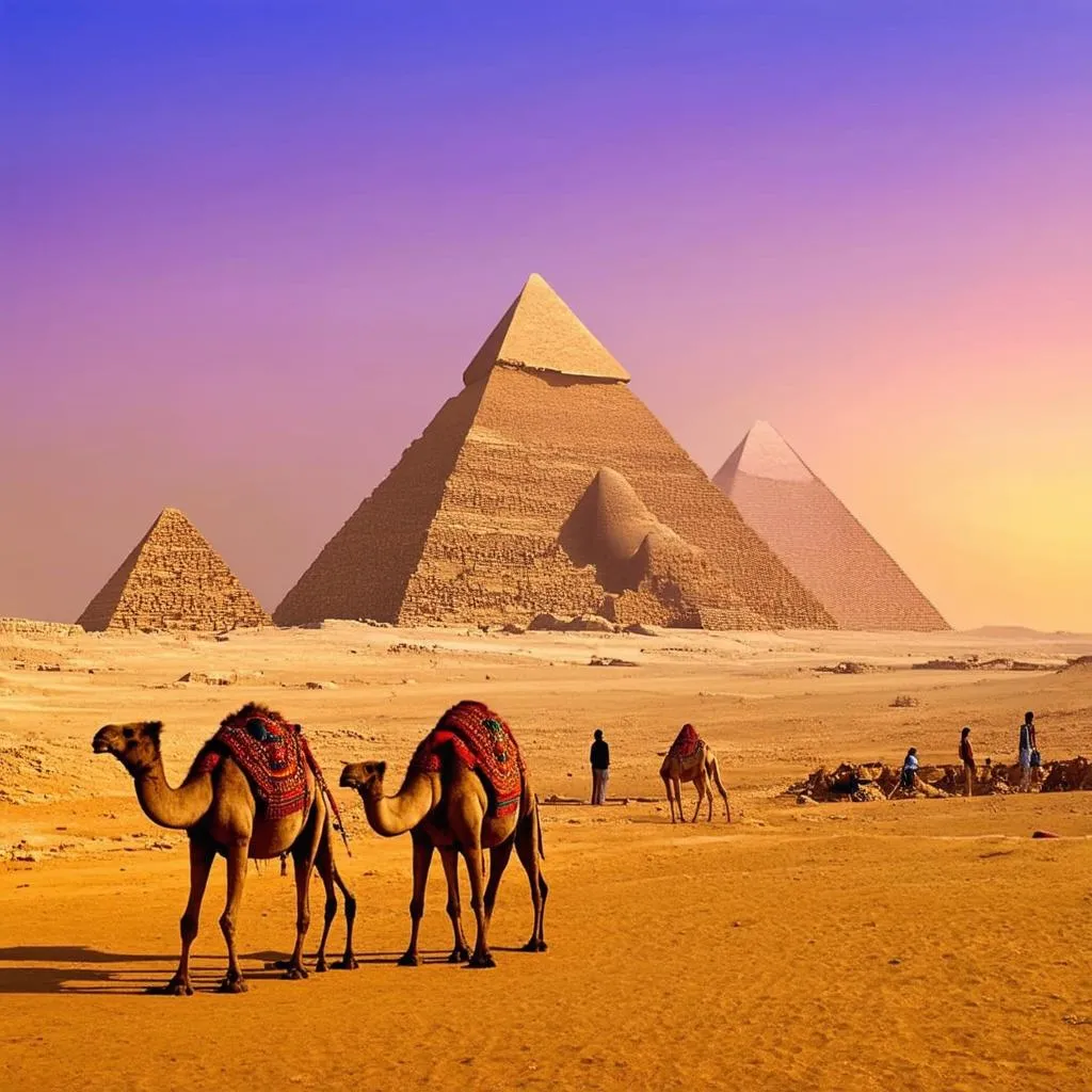 Pyramids of Giza at Sunset