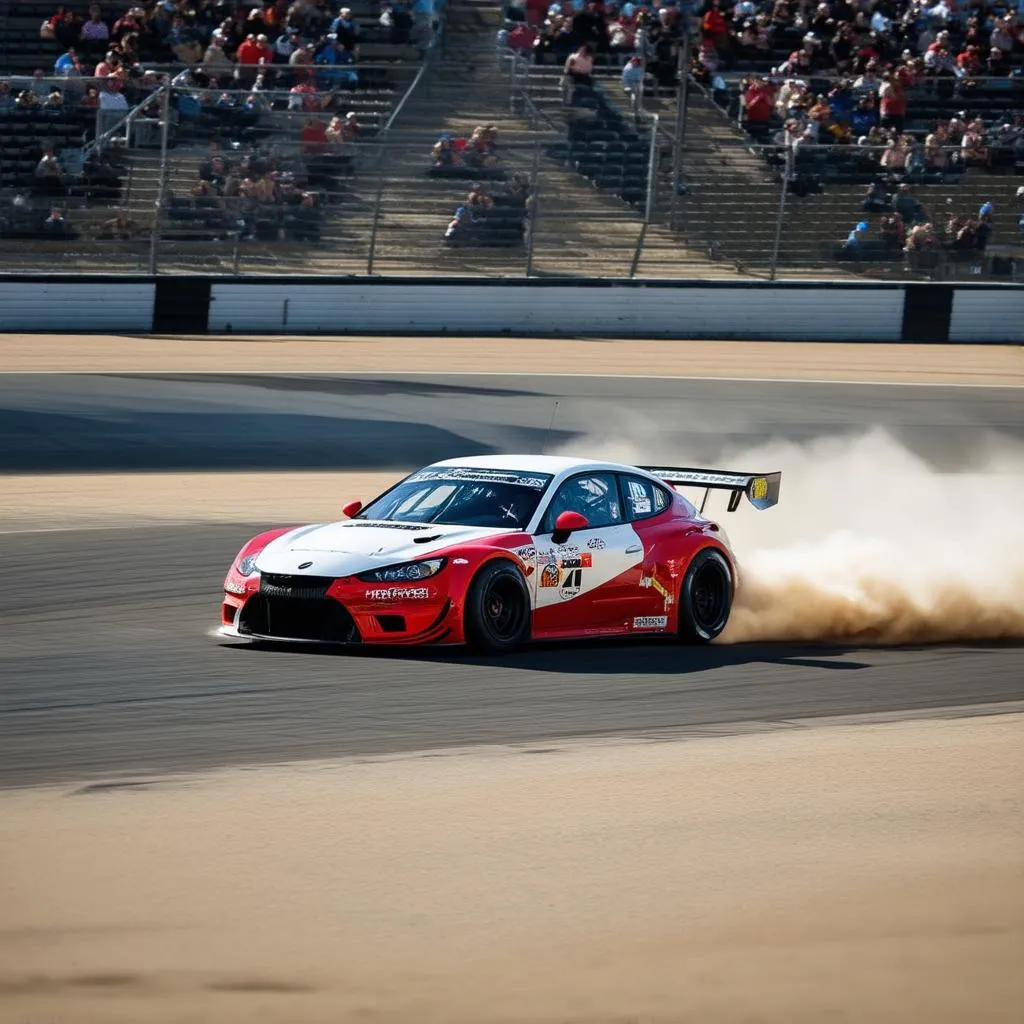 Race car speeding on a track