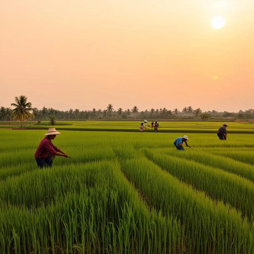 Rice Fields at Sunset in Hong Ngu