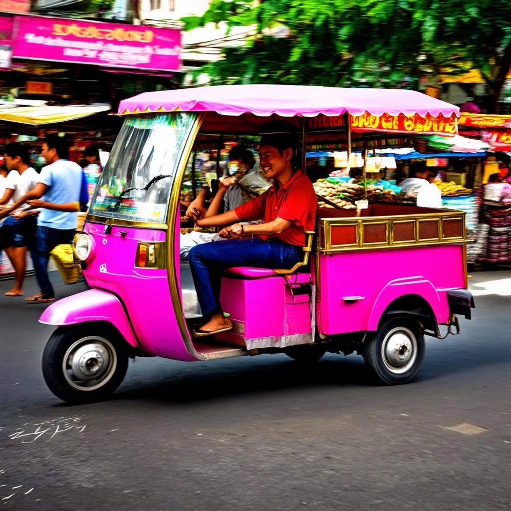 Riding a Tuk Tuk in Bangkok