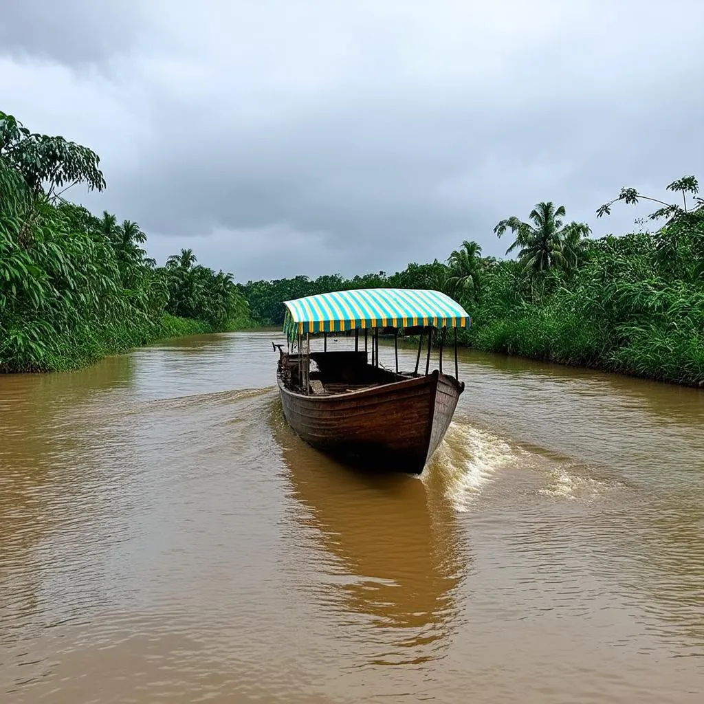 Boat navigating a winding river