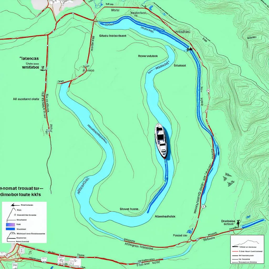 Map of River with Motorboat Route