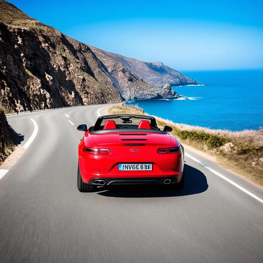 Car driving on a scenic road