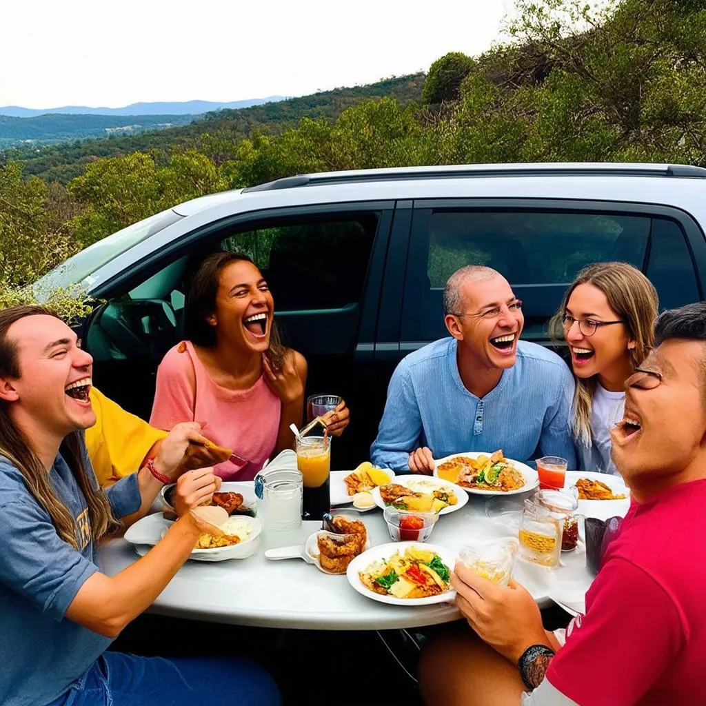 Enjoying a road trip meal