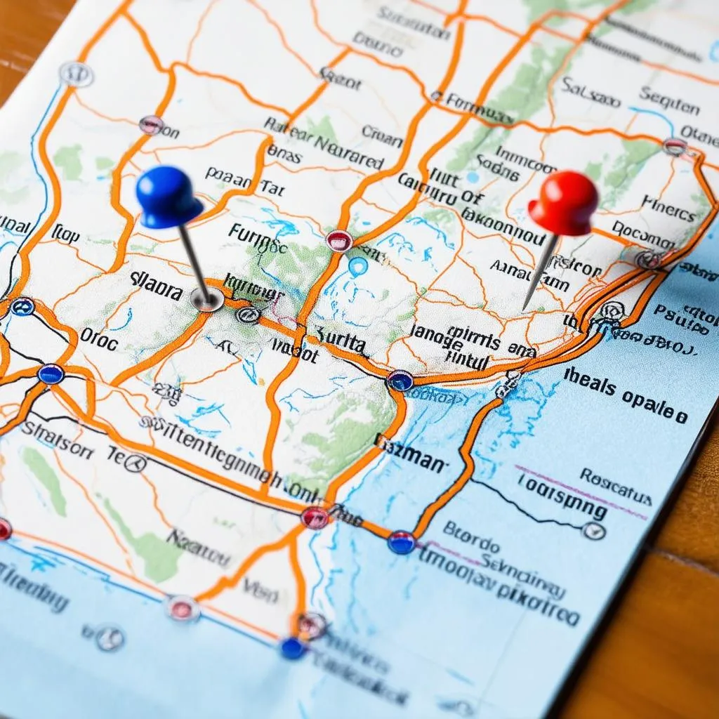 Planning a road trip using a physical map