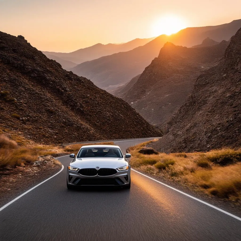  Scenic mountain view from a car on a road trip