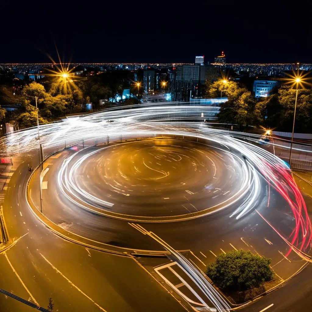  Illuminated City Roundabout at Night