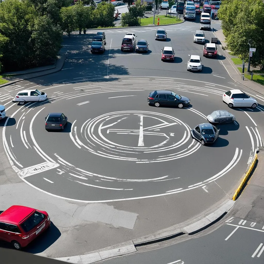 Traffic flowing through a roundabout