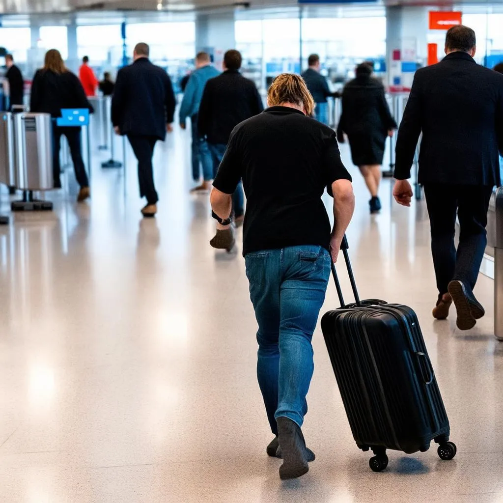 Traveler rushing through airport