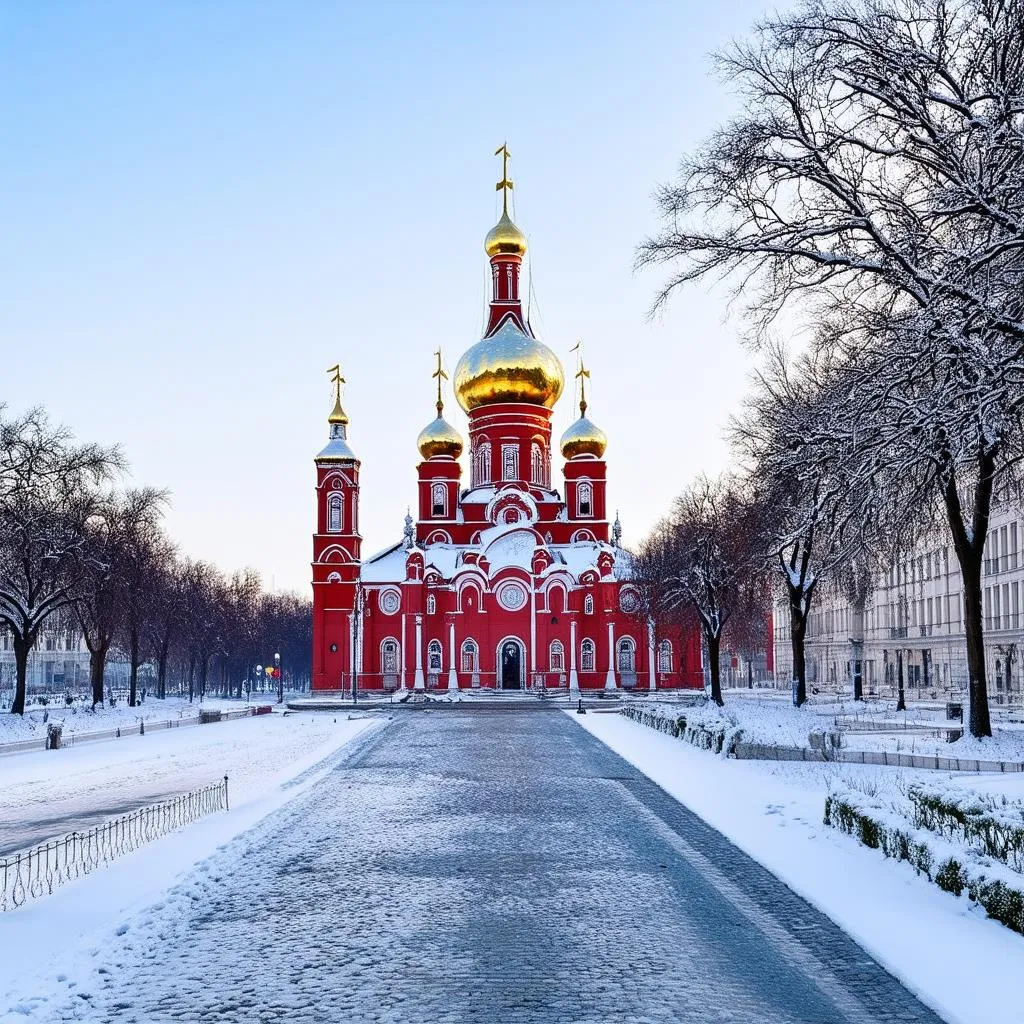 Scenic view of a Russian city in winter