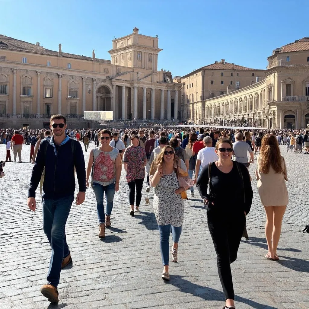 Tourists strolling through Rome