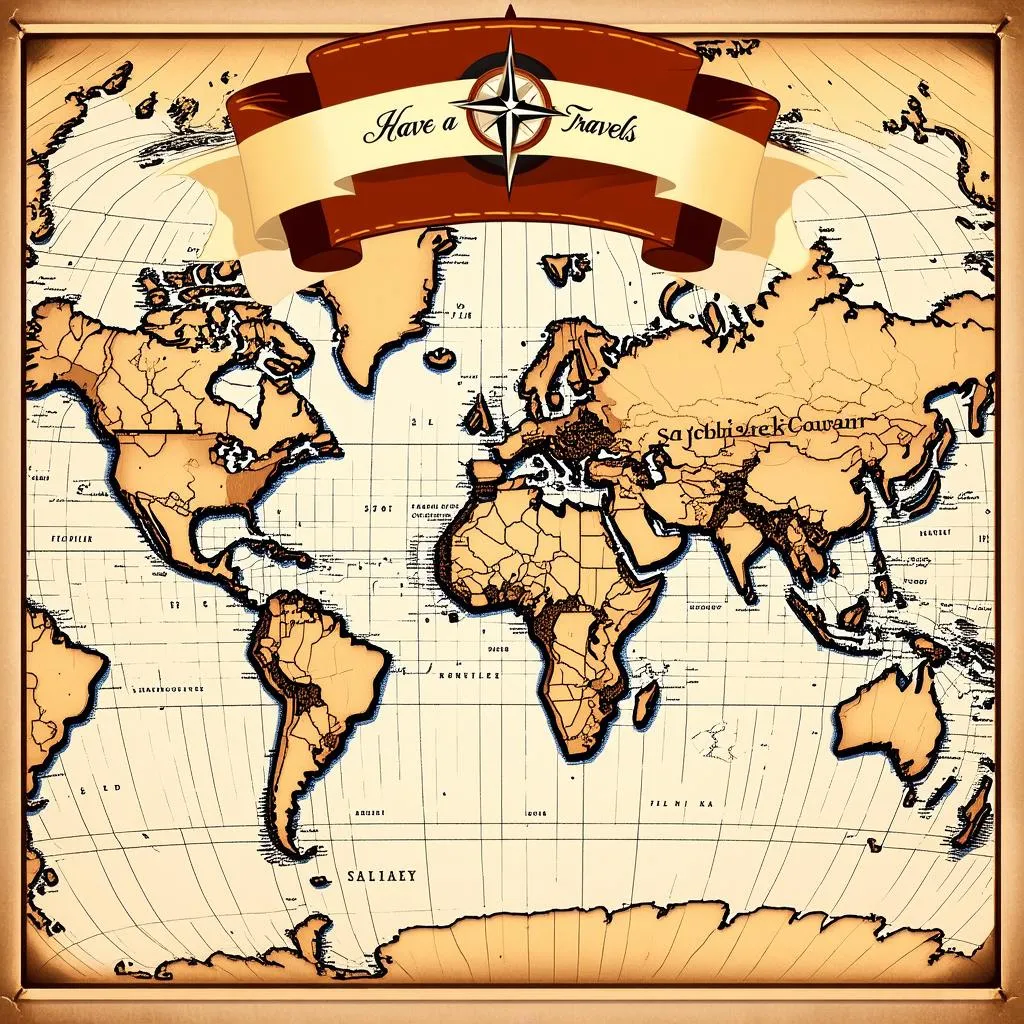 Map with safe travels wishes