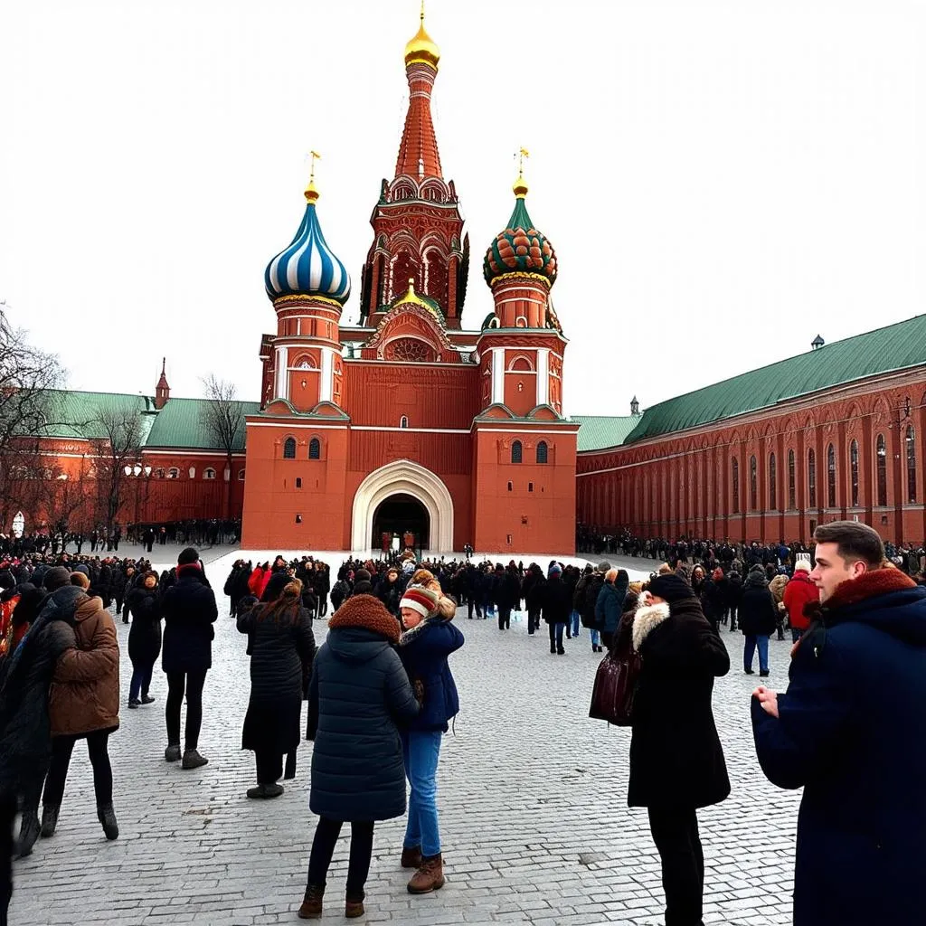 Tourists exploring Red Square in Moscow