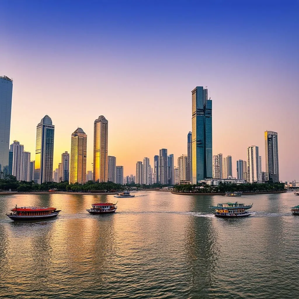 Modern skyline of Saigon with river