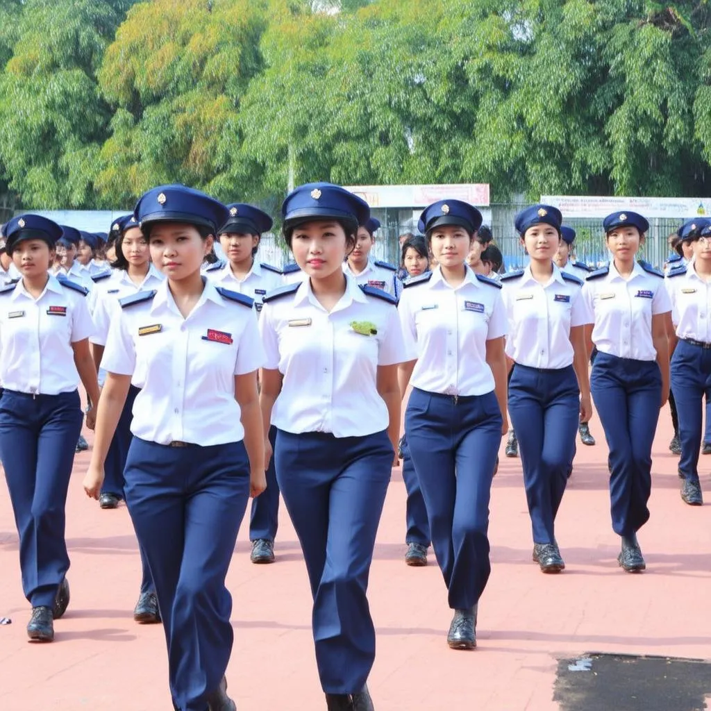 students in uniform participating in a training exercise