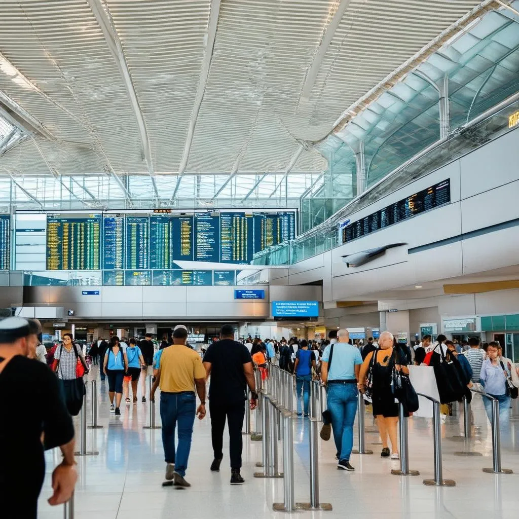 Busy airport terminal