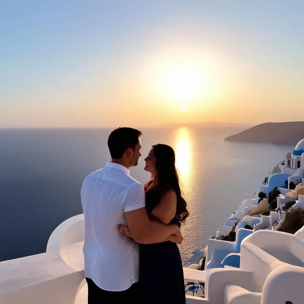 Couple admiring Santorini Sunset