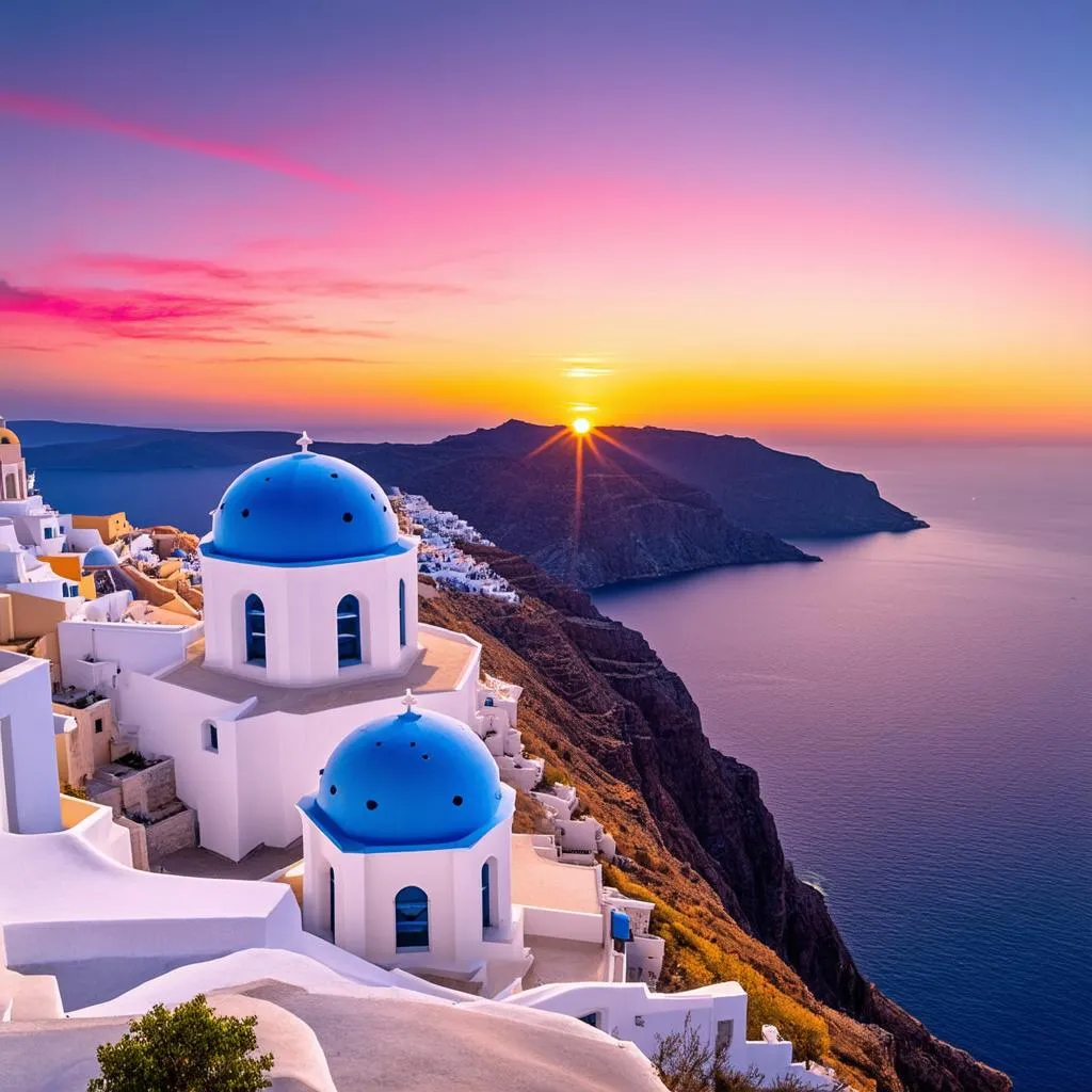 Santorini Sunset over Aegean Sea